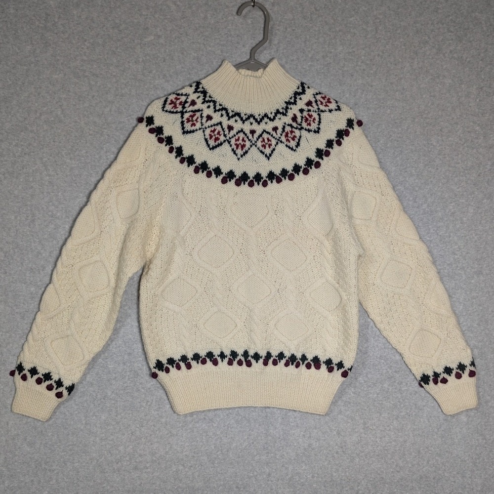 J.G. Hook Sweater Womens Large Cable Knit Handknit Wool Fair Isle Nordic Vintage